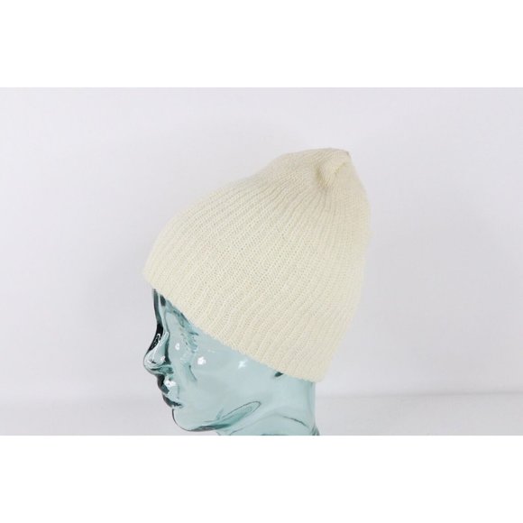 NOS Vintage 90s Streetwear Womens Blank Ribbed Knit Winter Beanie Hat Cap Cream main image 5